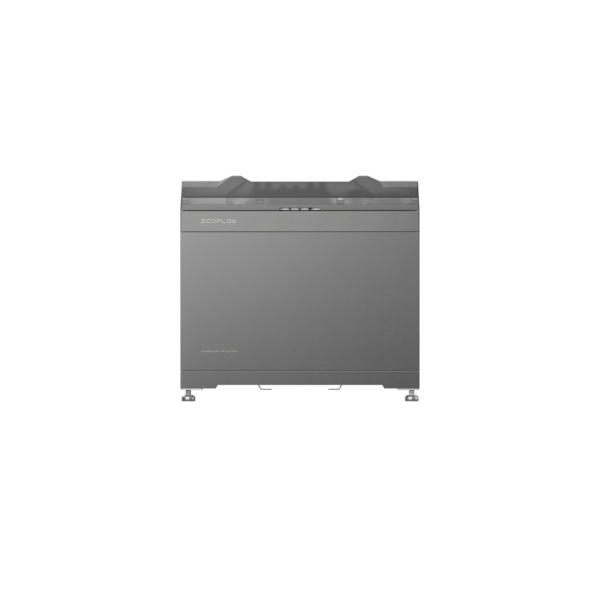 eine 5kWh Heimspeicherbatterie auf einem Standfuß vor weißem Hintergrund, betrachtet von vorne