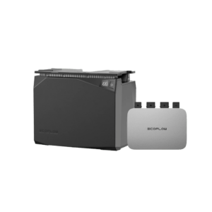 2kWh LFP Batterie, IP54 geschützt, mit Mikrowechselrichter (EcoFlow PowerStream 600W) auf weißem Hintergrund